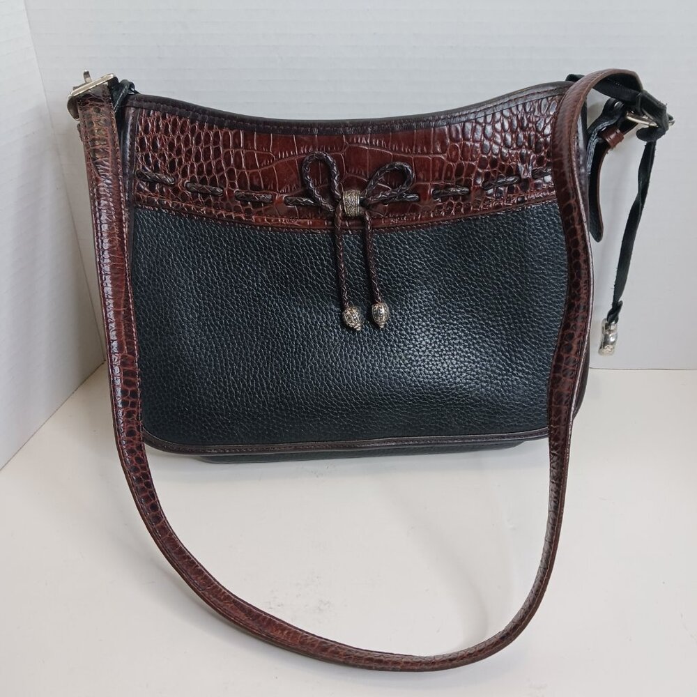 Brighton Shoulder Bag Purse Brown Croc Black Genuine Leather - Picture 14 of 14